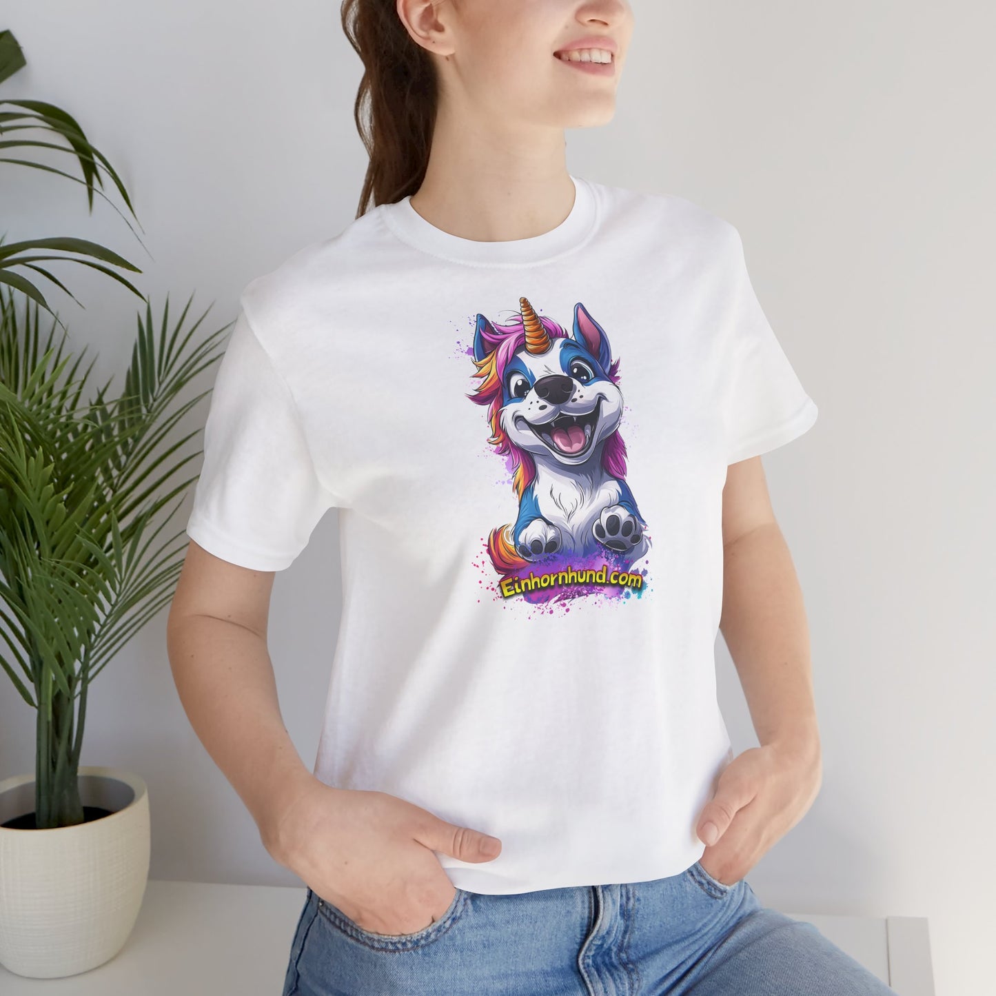 🦄🐾 Einhornhund T-Shirt – Magische Eleganz trifft flauschigen Charme! - Druck auf Vorderseite - Bella & Canvas 3001  🐾🦄