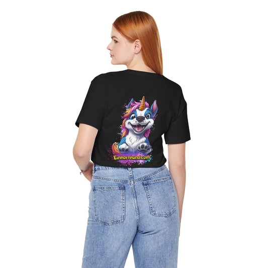 🦄🐾 Einhornhund T-Shirt – Magische Eleganz trifft flauschigen Charme! - Druck auf Rückseite - Bella & Canvas 3001  🐾🦄