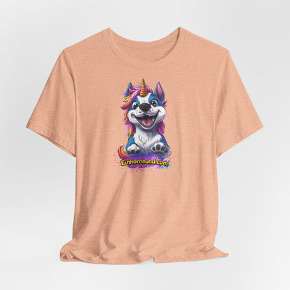 🦄🐾 Einhornhund T-Shirt – Magische Eleganz trifft flauschigen Charme! - Druck auf Vorderseite - Bella & Canvas 3001  🐾🦄