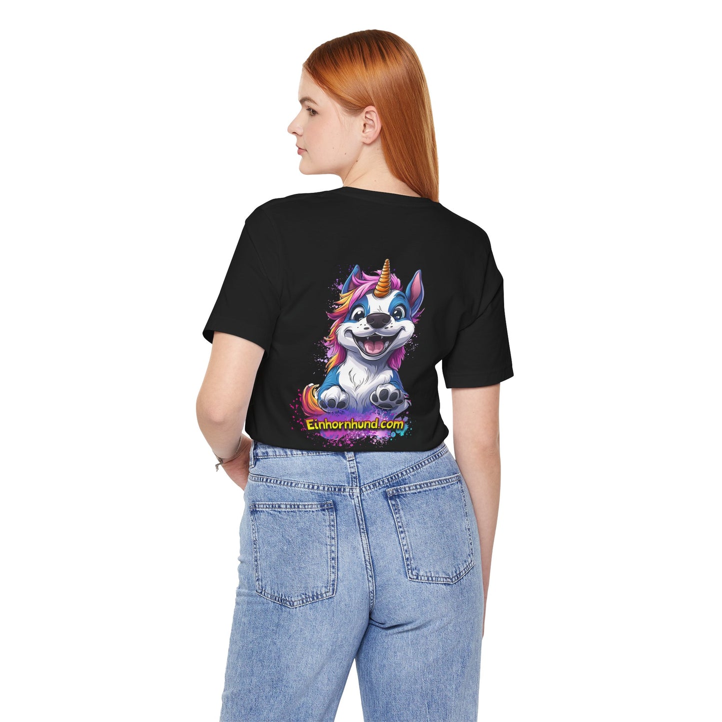 🦄🐾 Einhornhund T-Shirt – Magische Eleganz trifft flauschigen Charme! - Druck auf Rückseite - Bella & Canvas 3001  🐾🦄
