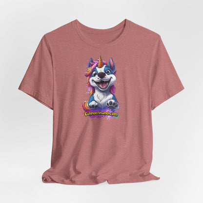 🦄🐾 Einhornhund T-Shirt – Magische Eleganz trifft flauschigen Charme! - Druck auf Vorderseite - Bella & Canvas 3001  🐾🦄