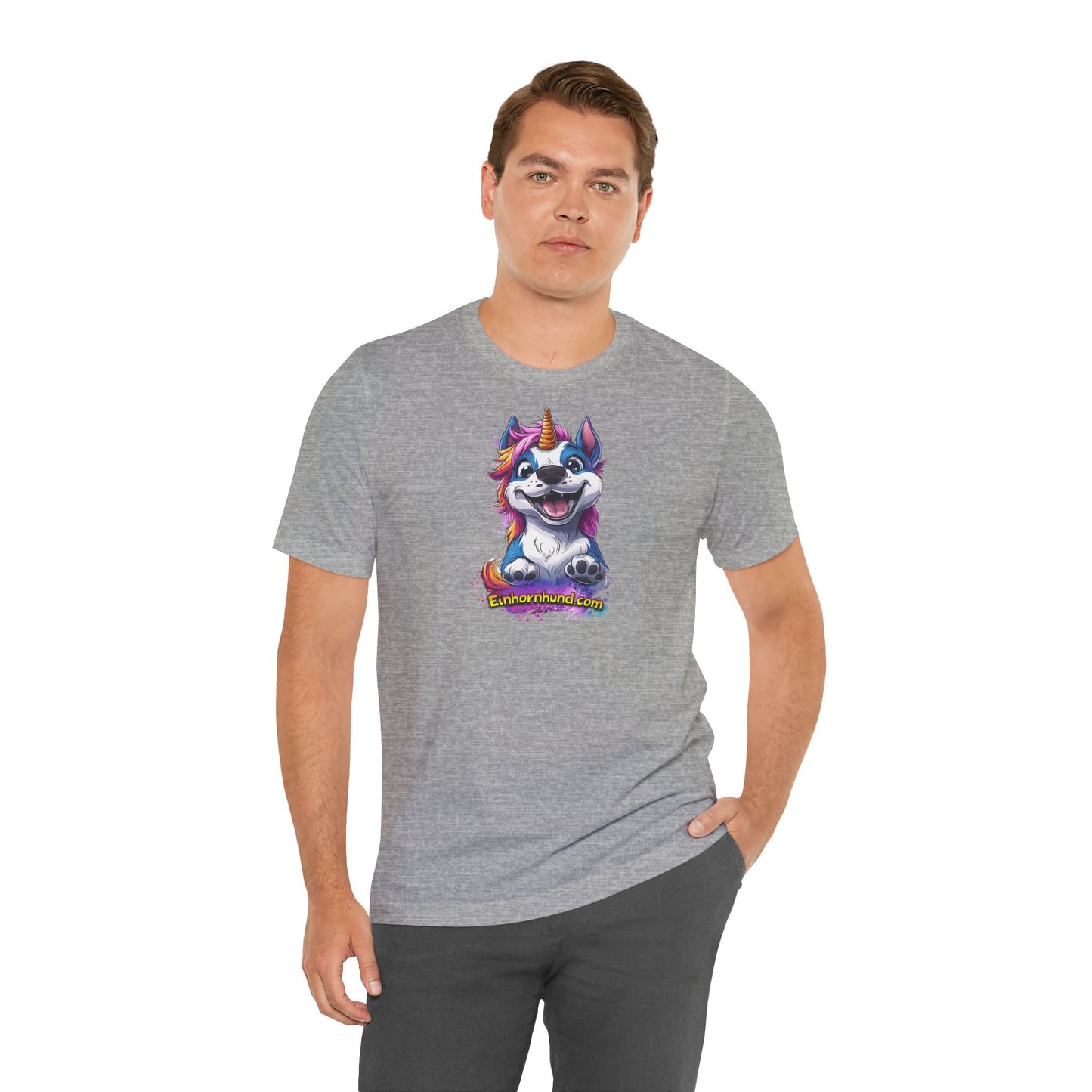 🦄🐾 Einhornhund T-Shirt – Magische Eleganz trifft flauschigen Charme! - Druck auf Vorderseite - Bella & Canvas 3001  🐾🦄